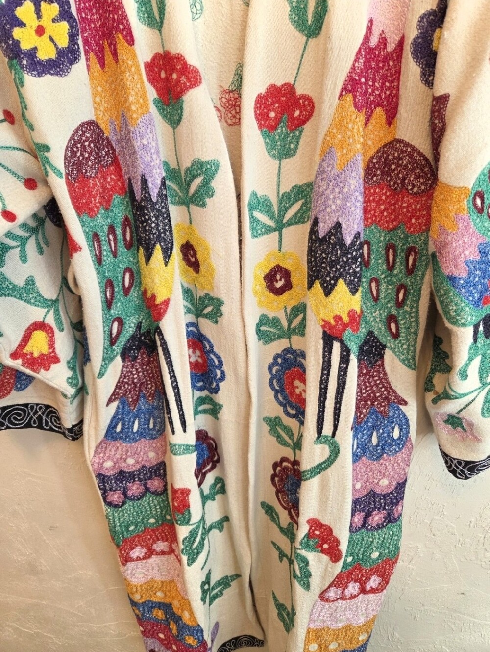 Vintage 1970s Suzani Embroidered Duster XS-M - Picture 5 of 16